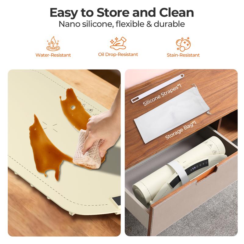 Kismile Food Warming Mat Fast Full-Surface Electric Tray with Adjustable Temp Smart Safety Protection Portable Rollable Versatile Warmer for Parties Kitchen Appliances