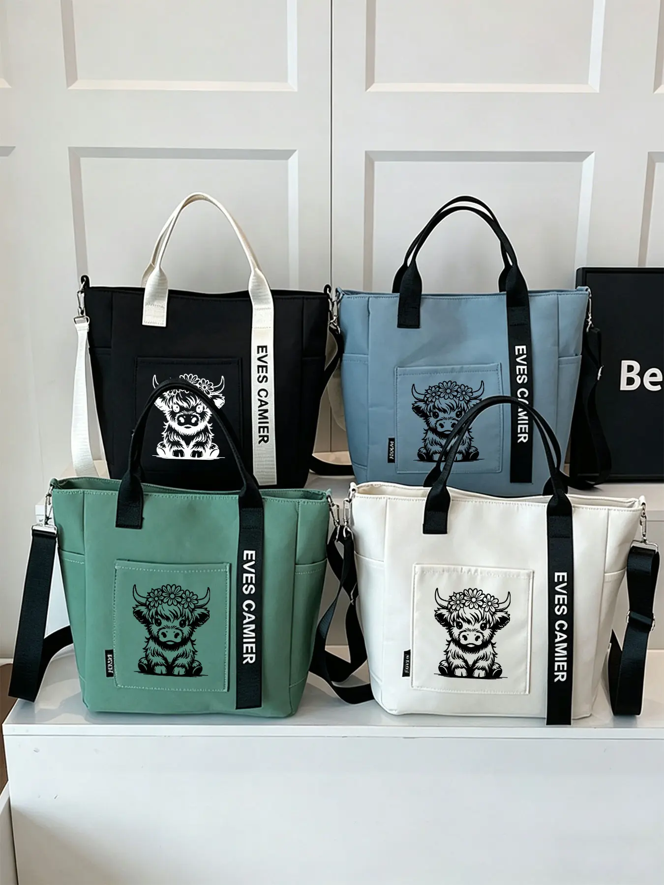 Cute Cow Pattern Women's Crossbody Bag, Fashionable Unique Bags, Lightweight Aesthetic Shoulder Bag, Fashionable Letter Ribbon, with Adjustable Shoulder Strap, Lightweight Travel Bag, Suitable for Travel/vacation