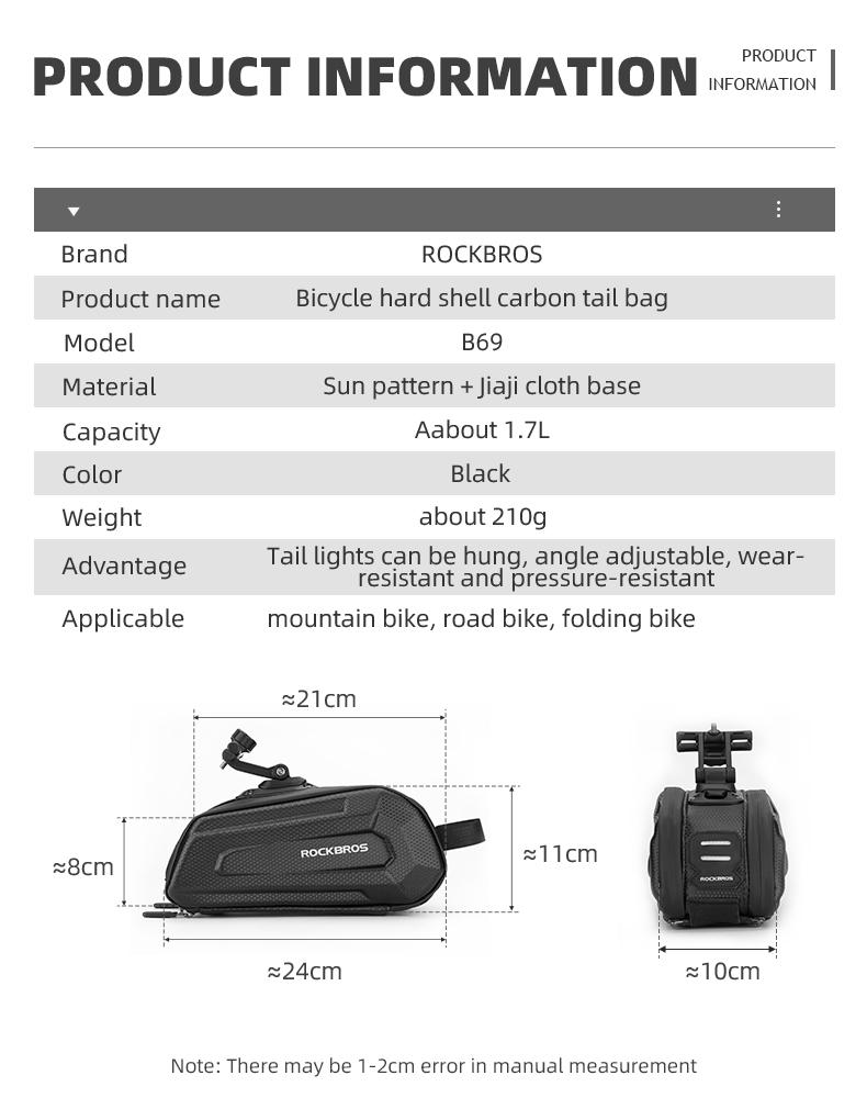 ROCKBROS Bike,Bicycle Saddle Bag Under Seat 3D Hard Shell Bike Seat Bag with Silver Reflective Strip Bike Bag for Mountain Road Bikes, Quick Release 1.7L