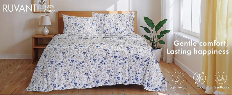 Ruvanti 100% Cotton Percale Sheet Set – Ultra Soft Hotel-Quality Bedding with Deep Pockets, Breathable, Elegant Design, Soft Touch, OEKO-TEX Certified