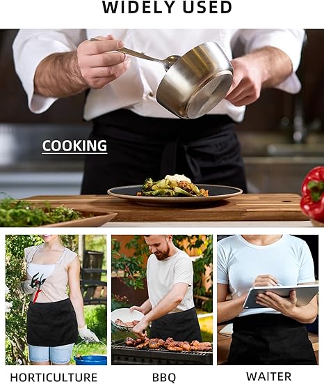 YUANBANG Waterproof Apron with 4 Deep Pockets, Adjustable Ties, 23.5'' x 11.5'' – Unisex Server Bib, Classic Fit – 1-Pack or 3-Pack, Black or Red