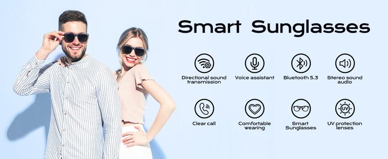 Smart Glasses, Smart Glasses Bluetooth Audio Sunglasses with Built-in Mic & Speakers, HD Voice Calls and HiFi Music Quality, Hands-Free Calling, Color-Changing Lens, Suitable for Riding, Driving, and Travel, Unisex, UV Protection Wearable