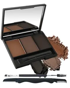 Eyebrow Powder Kit,3 Color Auburn Brown Black Gray Eye Brow Powder Palette with Razor Brush, Long Lasting Waterproof Brow Filler Fill & Sculpt Full Eyebrows, Christmas Makeup Gift Set for Women-03