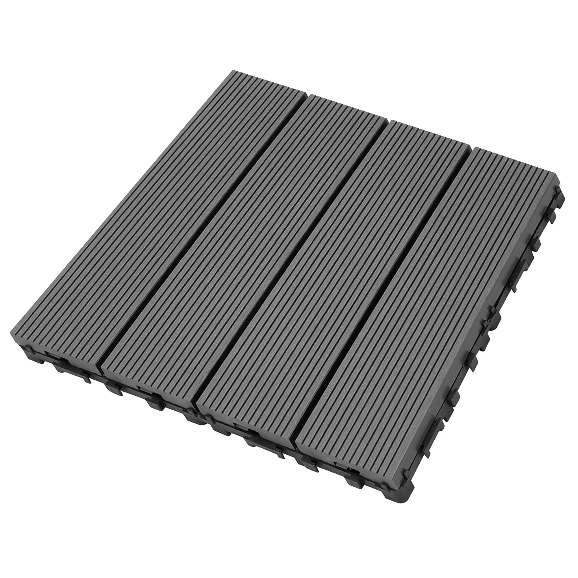 DIY Interlocking Deck Tiles - WPC Composite with PE Base, 4 Slat per Tile, Eco-Friendly Waterproof Flooring, Easy Installation, Drainage, Moisture Control for Patio, Showers, Balcony