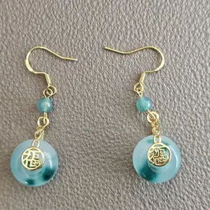 New Chinese Style Hot Style Natural Jade Floating Flower Buckle Earrings Full Of Blessings