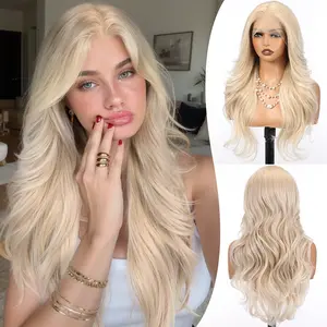 HAIRCUBE 13x4 HD Lace Front Synthetic Blonde Wig for Women 26 Inch,Heat Resistant Long Wave Layered, Glueless Lace Front Wigs