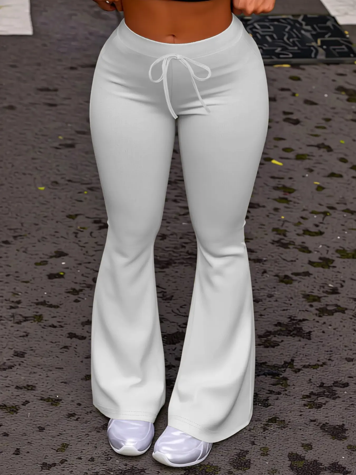 Women's Streetwear Yoga Pants, Activewear Bottoms, Casual Long Wide Leggings, Fitted Drawstring Waist, All Seasons Wear, H-Type Silhouette, Knitted Sports Pants, Casual Athleisure Pants, Fitness Pants