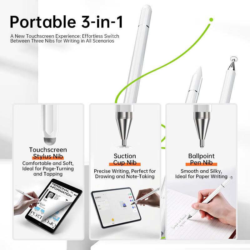 Biaze 3-in-1 Multifunctional Magnetic Stylus for iPad, Palm Repulsion, Tilt Sensitive, Active Touchscreen Pen, Compatible with Tablets and Phones