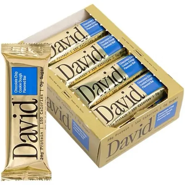 David Protein Bar - 28g Protein - Chocolate Chip Cookie Dough (12 Bars)