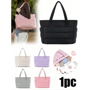Women's handbag, lightweight and fluffy tote bag, Quilted Puffy Bag, quilted Shoulder Commuter Bag with compartments, suitable for travel, can be used for back-to-school, classes, and commuting, able to meet daily storage needs for multiple items
