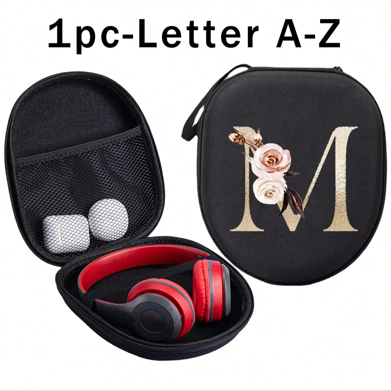 Portable Hard Shell Headphone Case with Zipper, Floral Flower Letter A-Y Design, Shockproof Storage for Travel, Valentine's Day Gift, Earphone Protective Cover, Earphone Storage Bag