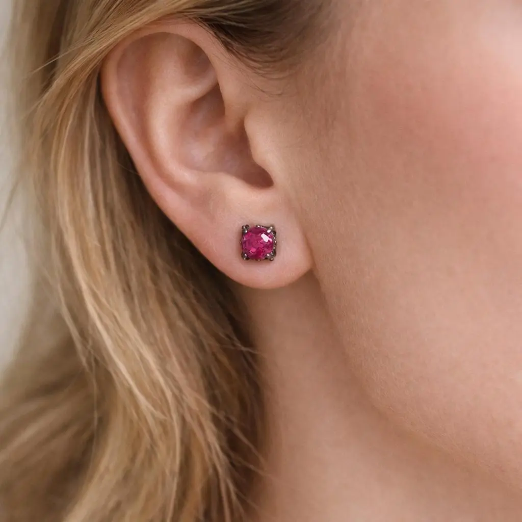Sterling Silver Ruby Stone Stud Earrings