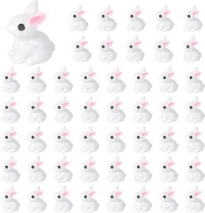 100 pcs mini resin rabbits, miniature Easter rabbit ornaments, small rabbits for filling Easter eggs, cake decoration, and outdoor fairy garden landscape decor