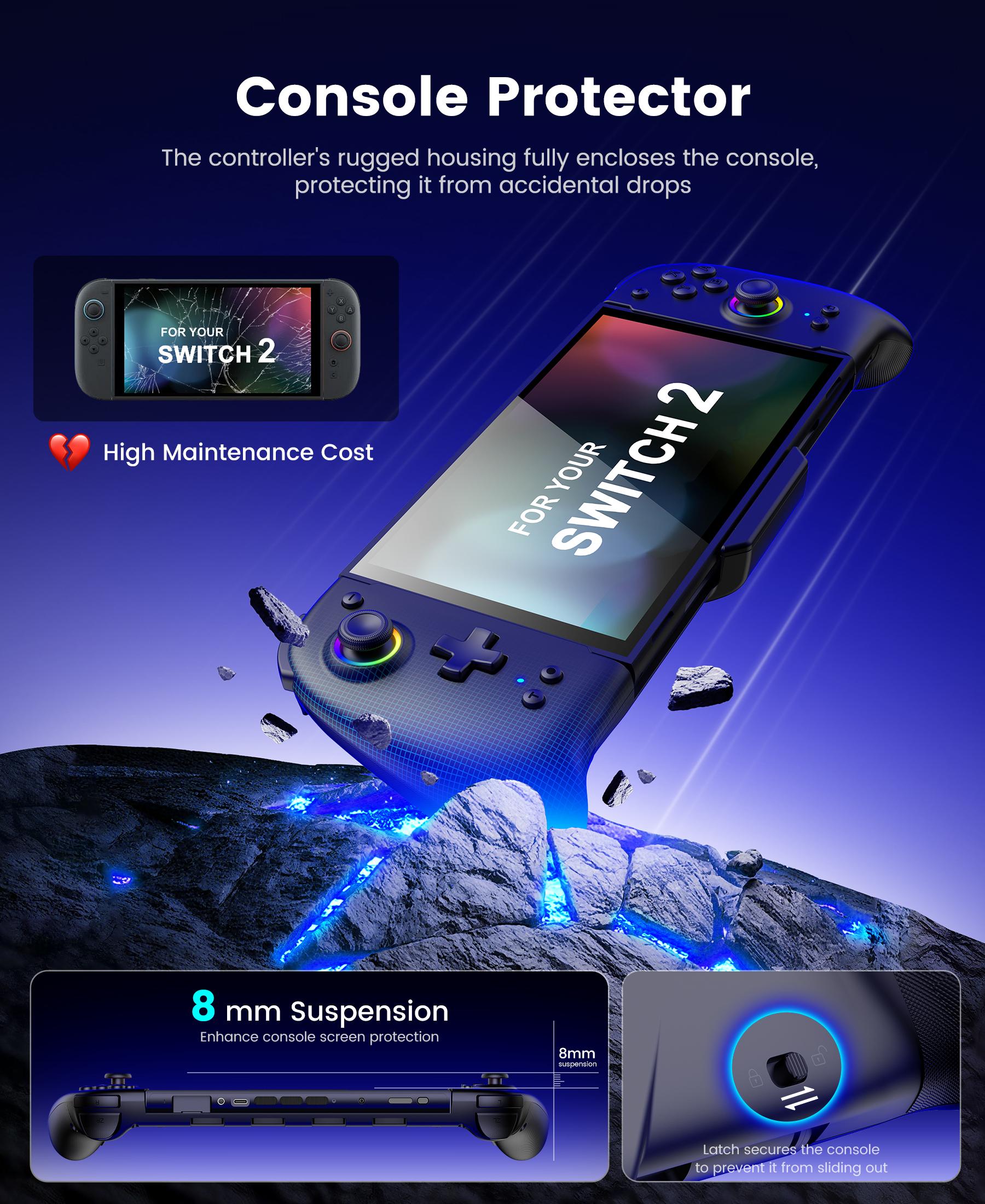 BEBONCOOL Switch 2 Controller, Switch 2 Accessories Wireless Pro Controller with No-drift Hall Effect Joystick, 4 RGB Mode, 10H+ Battery, Turbo&Macro, Full-Size Hand-Curve Design Comfort for Nintendo Switch 2 Games