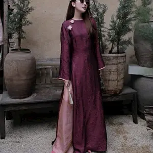 set áo dài gấm viền nút cườm + quần gấm hoa - Vietnamese Traditional dress