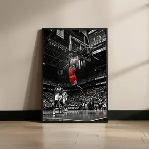 [UNFRAMED] Michael Jordan Chicago Bulls Dunk Poster, NBA Action Art Print, Man Cave Sports Room Decor