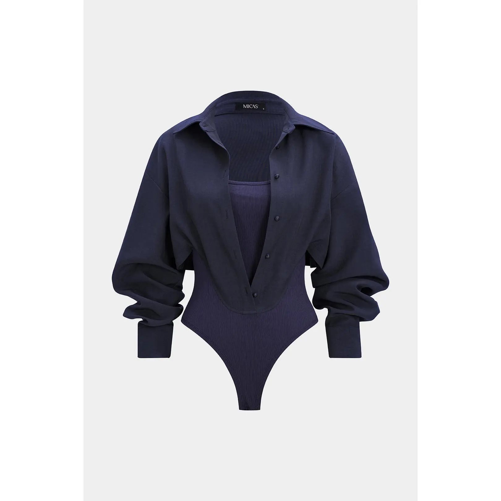 Patchwork Button Long Sleeve Bodysuit