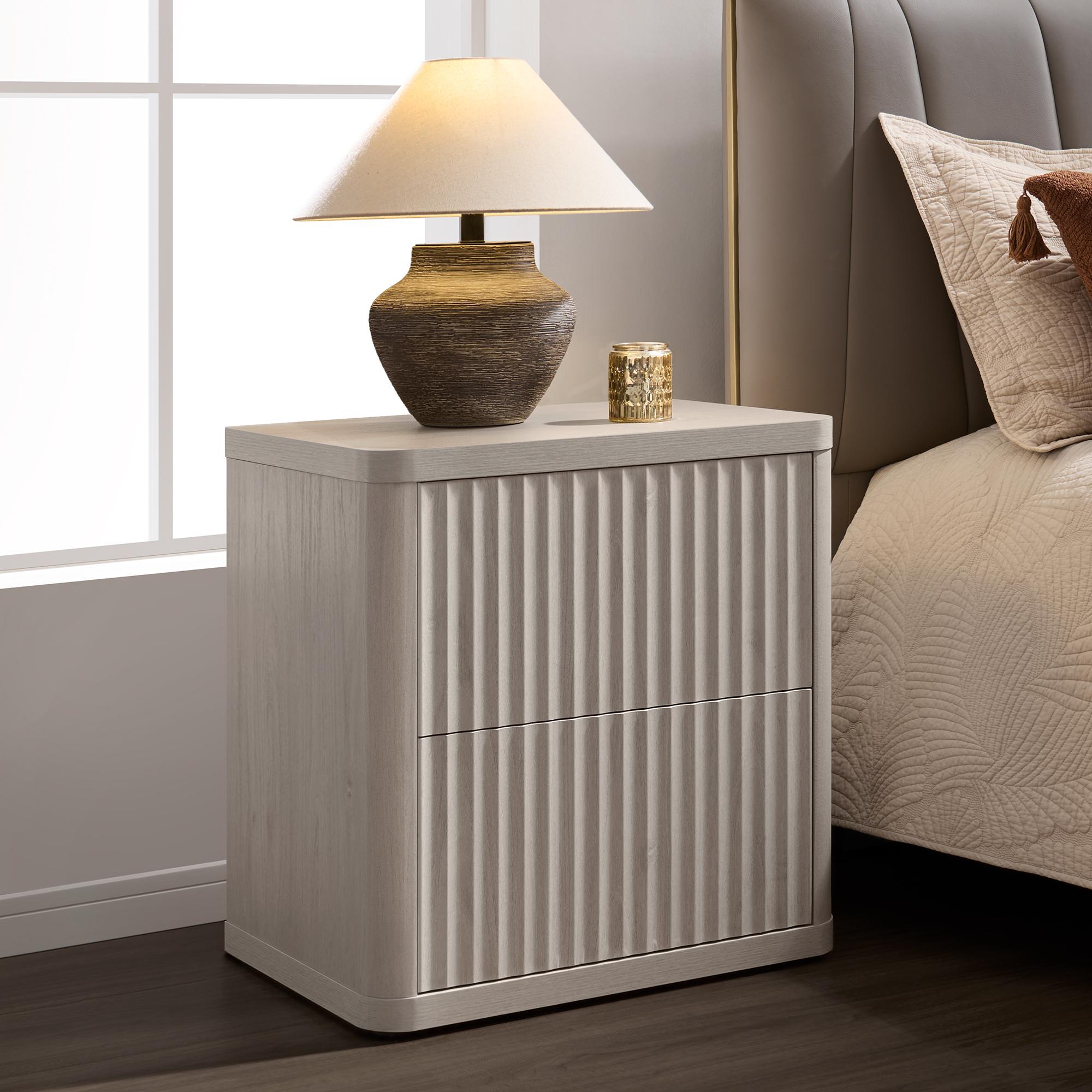 SICOTAS Set of 2 Nightstands, Fluted Modern Bedside Tables with 2 Large Handless Drawers - 22.75" Wide Small End Tables, Curved Edge Design for Bedroom & Living Room SICOTAS Set of 2 Nightstands, Fluted Modern Bedside Tables with 2 Large Handless Drawers - 22.75" Wide Small End Tables, Curved Edge Design for Bedroom & Living Room