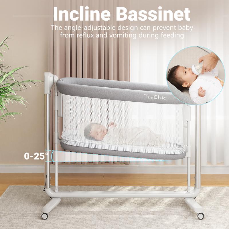 TIMCHIC 3-in-1 Auto Rocking Bassinet – Electric Bedside Crib, Adjustable Heights, On Wheels – Keeps Baby Calm & Close (0-12 Months)