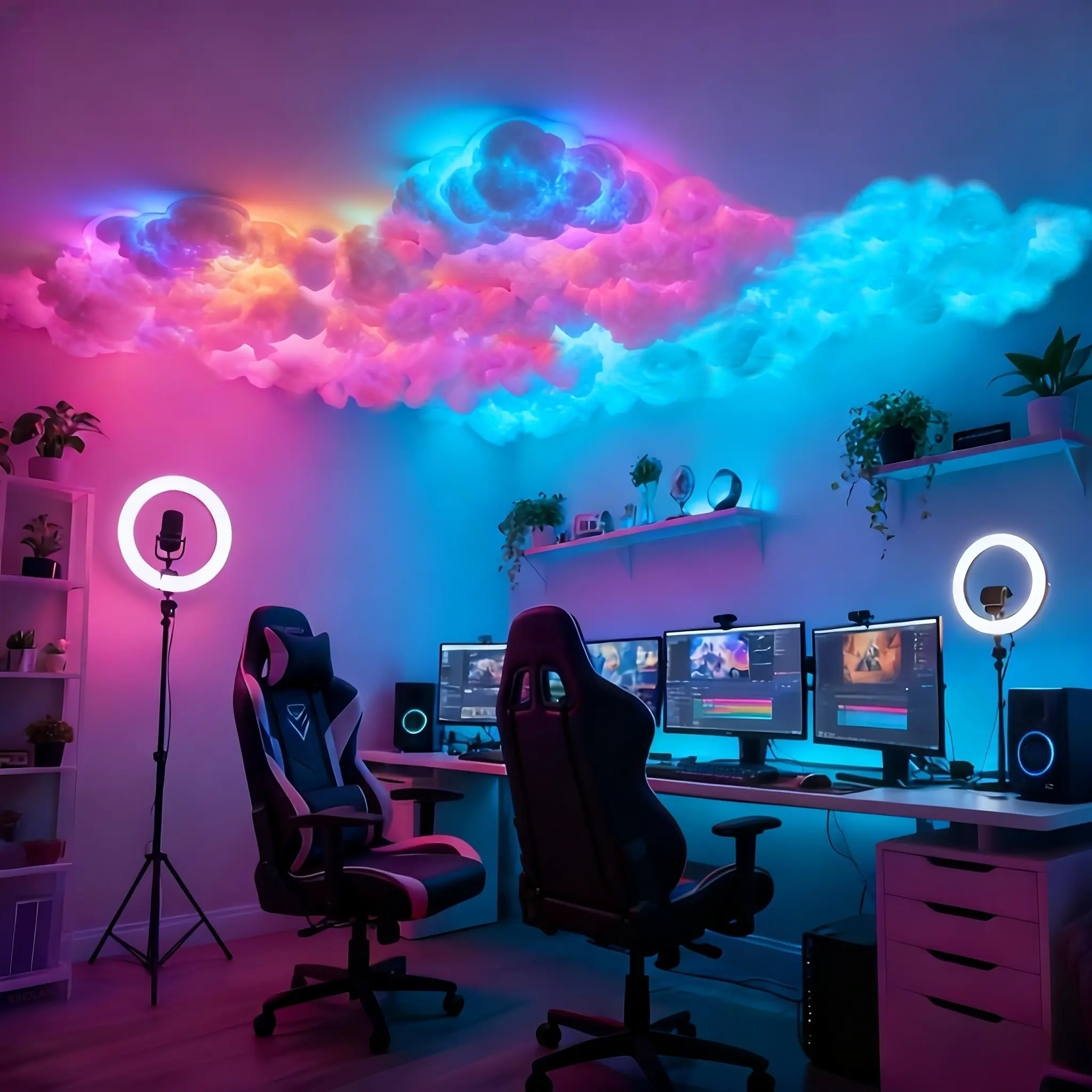 Large 3D Thundercloud Lamp with Music-Sync LED String Lights, Decorative Atmosphere Light, DIY Moldable Shape, RGB Dynamic Lightning Effect USB-Powered for Bedroom, TV Background, Ambient Decor Lighting, Home Decor