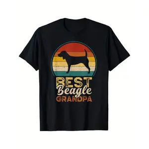 Best Beagle Grandpa, Father'S Day |   Grandfather Beagle T-Shirt, Same Style for Men and Women, 2025 Summer Short-Sleeved Printed T-Shirt, 180G, Vintage Style, Crew Neck, Slight Stretch Fabric, Regular Fit, Perfect for Adults