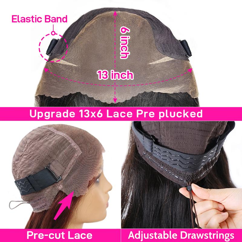 Yawawe Hair 28/30inch 13x6 Lace Frontal Wigs human hair 7x5 Wear Go Glueless Straight lace front human hair wig For Women Medium Size Cap Pre-plucked Pre-bleached Transparent Lace Wigs With Baby Hair Customizable