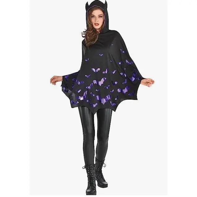 Bat Poncho - Black/Purple - Lightweight - Witch - Costume Accessory - One Size