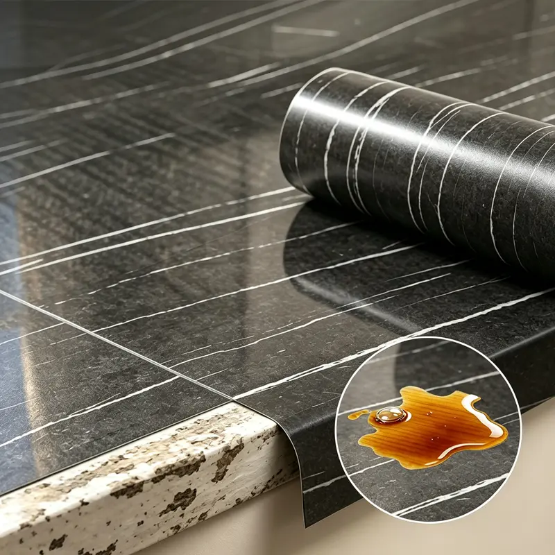 Glossy Marble Contact Paper Granite White/Grey Kitchen Countertop Cabinets Furniture Refurbishment Wall Paper Thick Removable Wallpaper Peel Washable, Waterproof Matte Marble Self-Adhesive Wallpaper