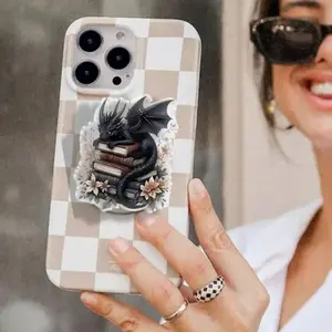 Black Baby Dragon Book MagSafe Phone Grip, Magnetic Phone Grip Holder, Acrylic Phone Holder, Book Lovers Gift, Aesthetic Gifts For Reader