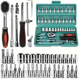 The joy of a man! This tool kit is directly welded onto my hand. It's a high-quality 46-piece set of tools, suitable for car and bicycle repairs, including 1/2-inch, 1/4-inch and 3/8-inch drive depth standard wrench sets.