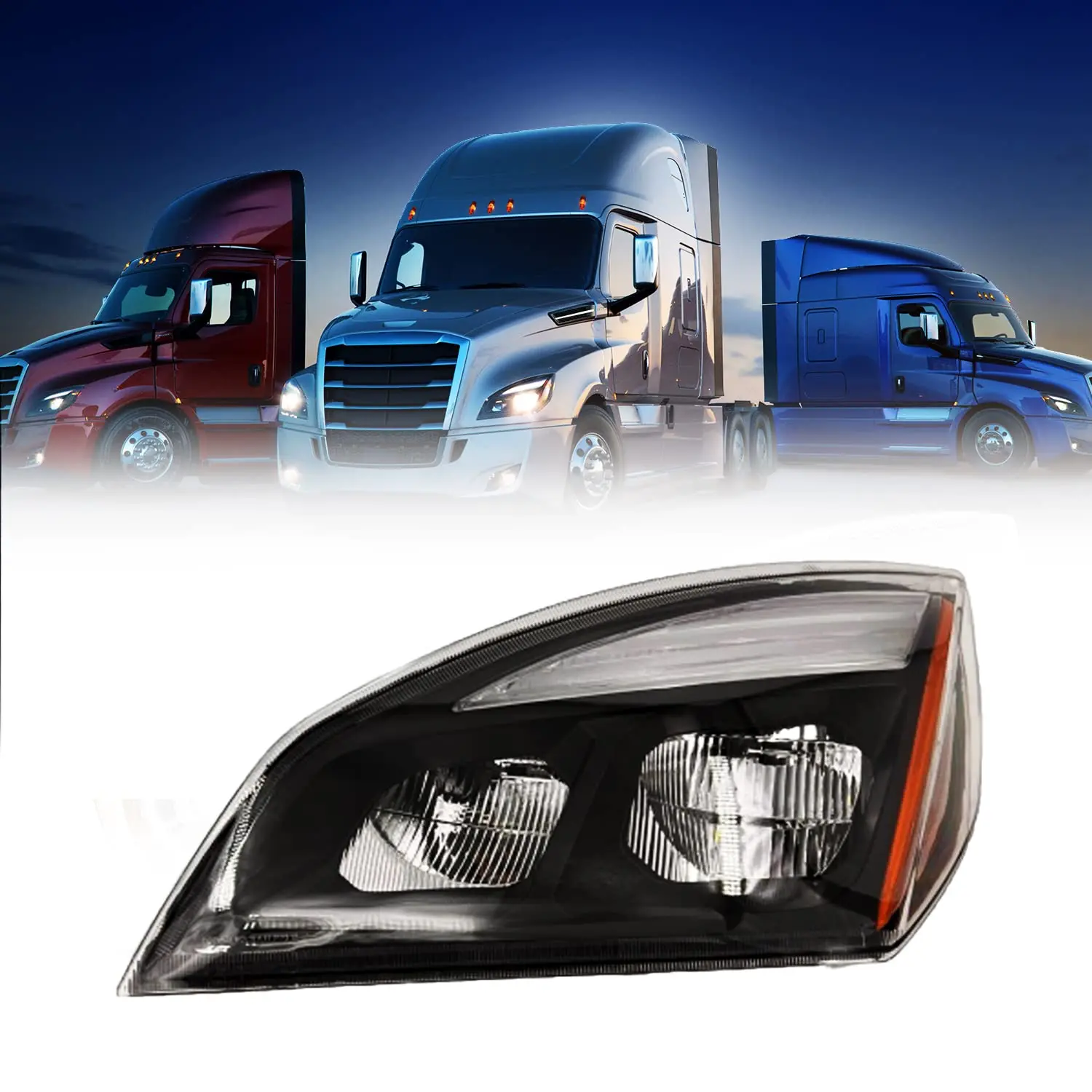 Left Side Black Durable Halogen Headlight Assembly - Lead-Resistant Halogen Lights, Pre-Assembled OEM Fitment, DOT SAE Approved, All Bulbs Included for 2018-2024 Freightliner Cascadia Semi Trucks (TRH319902BL), Headlight Cover