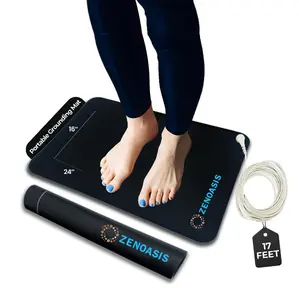 Grounding Mat 24"x16" Conductive Carbon for Pain Relief Improved Sleep Wellness with 17-Foot Cord Non-Slip Earthing Mat for Home Office Gym