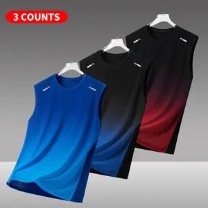 Men’s 3PCS Gradient Reflective Stripe Tank Top, Lightweight Stretchy Breathable Fabric, Summer Athletic Casual Daily Wear