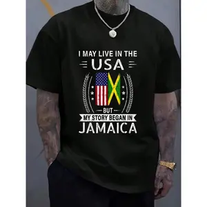 100%25 Cotton American Jamaican Flag Shirt - My Story Began In Jamaica T-Shirt Women's Men's Fashion Printing Tshirt Graphic Tee Causal Tops