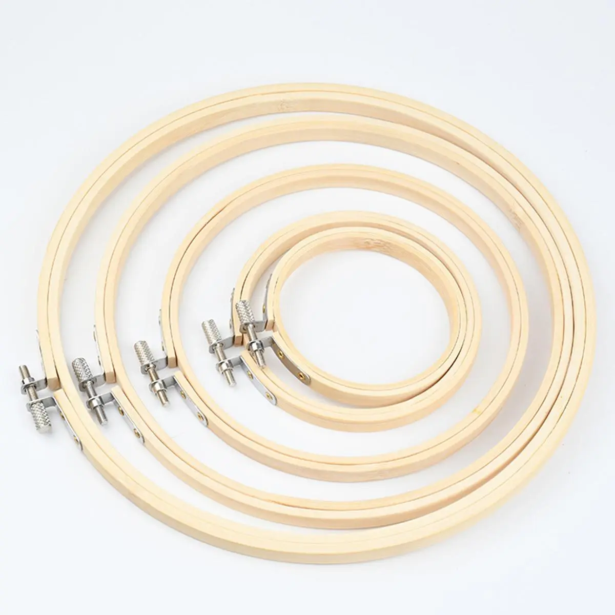 5 Sizes Bamboo Round Embroidery Hoop, 5pcs/set Adjustable Bamboo Circle Cross Stitch Hoop, Embroidery Frame for Sewing, Needlework, DIY Embroidery Craft, Handicraft, Home Decoration Supplies, Cross Stitch Kit