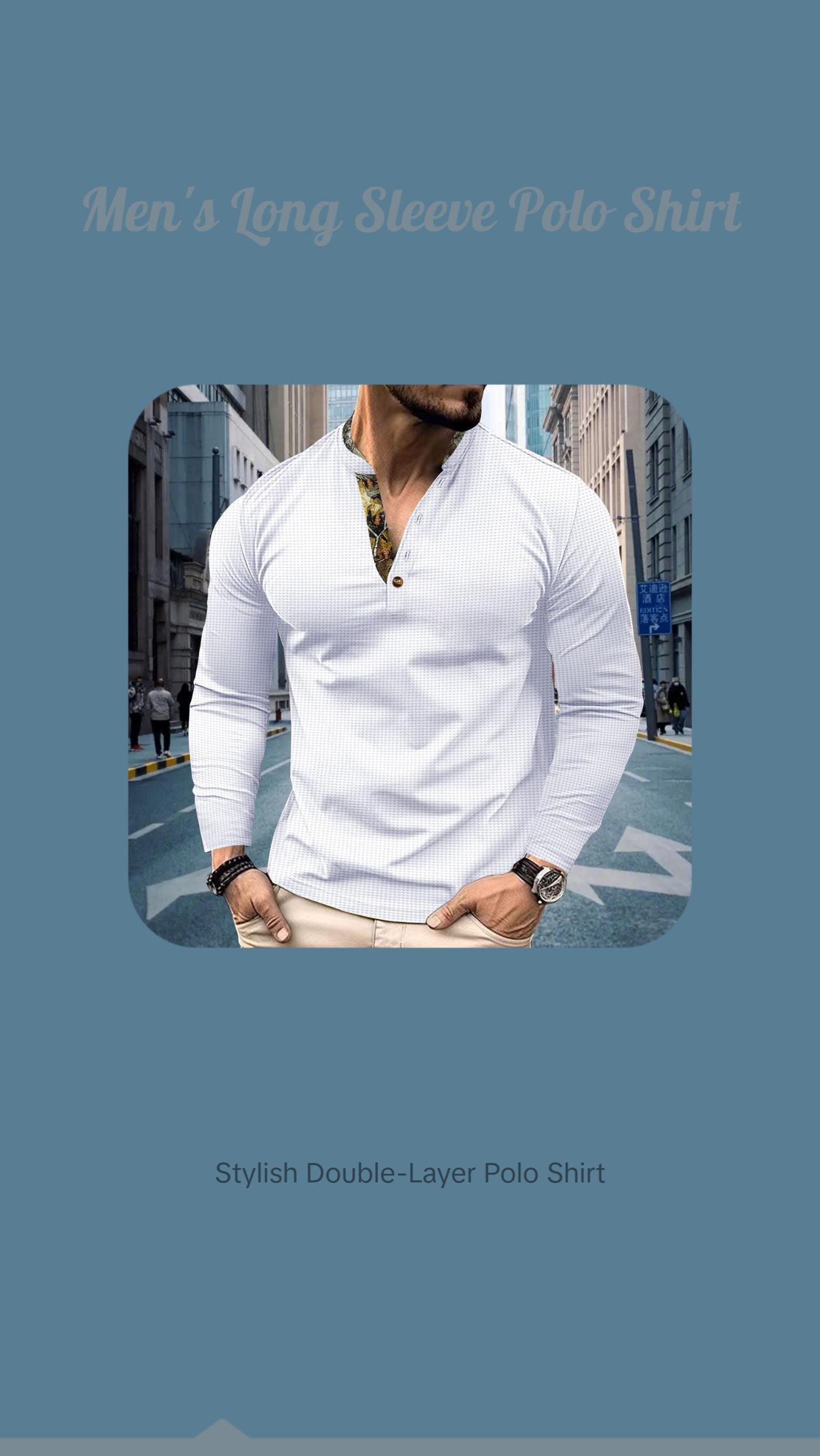Men's Polo Shirt Double-layer Stand Collar Long Sleeve
