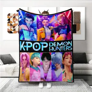 1pc K-POP DEMON HUNTERS Split Throw Blanket Neon Boy Girl Group Full Cast Sofa Snuggles AC Nap Gaming Room Outdoor Picnic Car Use Best Gift for Birthdays Parties Holidays