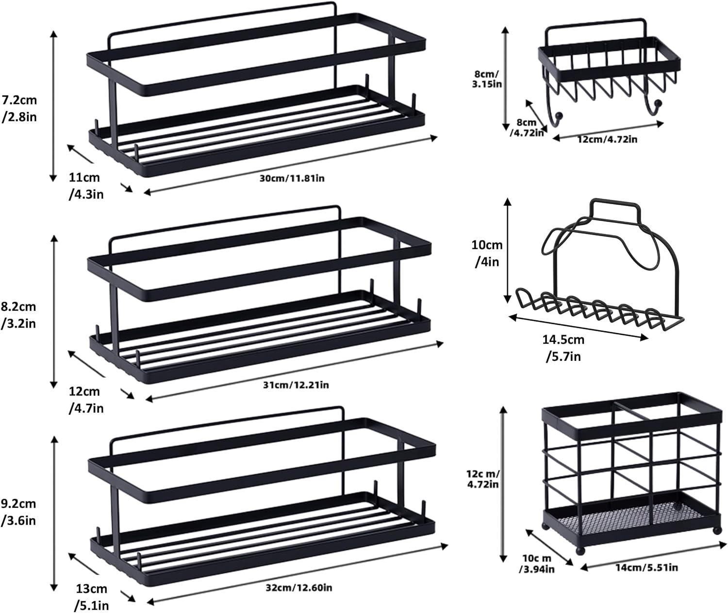 6 Pack Bathroom Adhesive Shower Shelves for Tile Wall Toiletry Kitchen Organizer and Large Capacity Bathtub Essentials Wall Rack Suction
