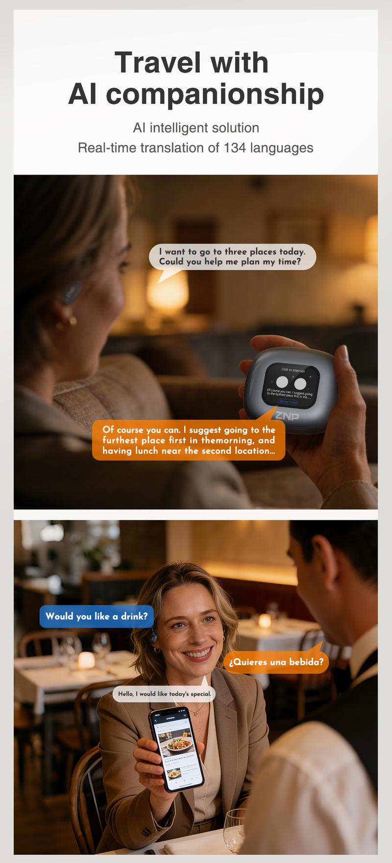 ZNP AI Earbuds for Conversational Chat Emotional Companionship & Portability Ideal for Social Interaction and Travel Gadget AI robot