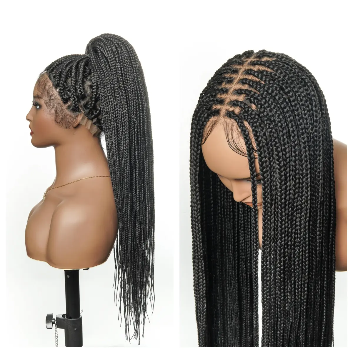 <Upgrade Pre Bleached HH Base> JALIZA Micro Knotless Box Braids Wig | HD Full Lace Precut | 121 Strands High Density | 36" Length | Natural Human Hair Baby Hair | Easy Install for Black Women Box Braided Wigs Lace Frontal Wigs