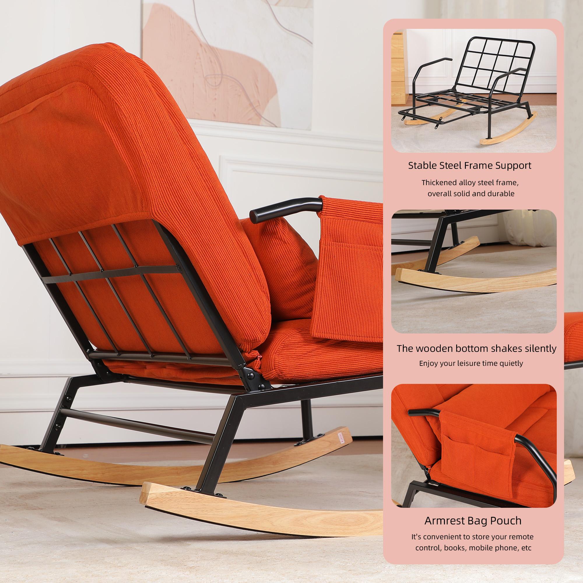 QAK 34.6" Rocking Chair with Footrest, Comfortable Headrest and Backrest, Side Pockets, Ideal for Relaxation