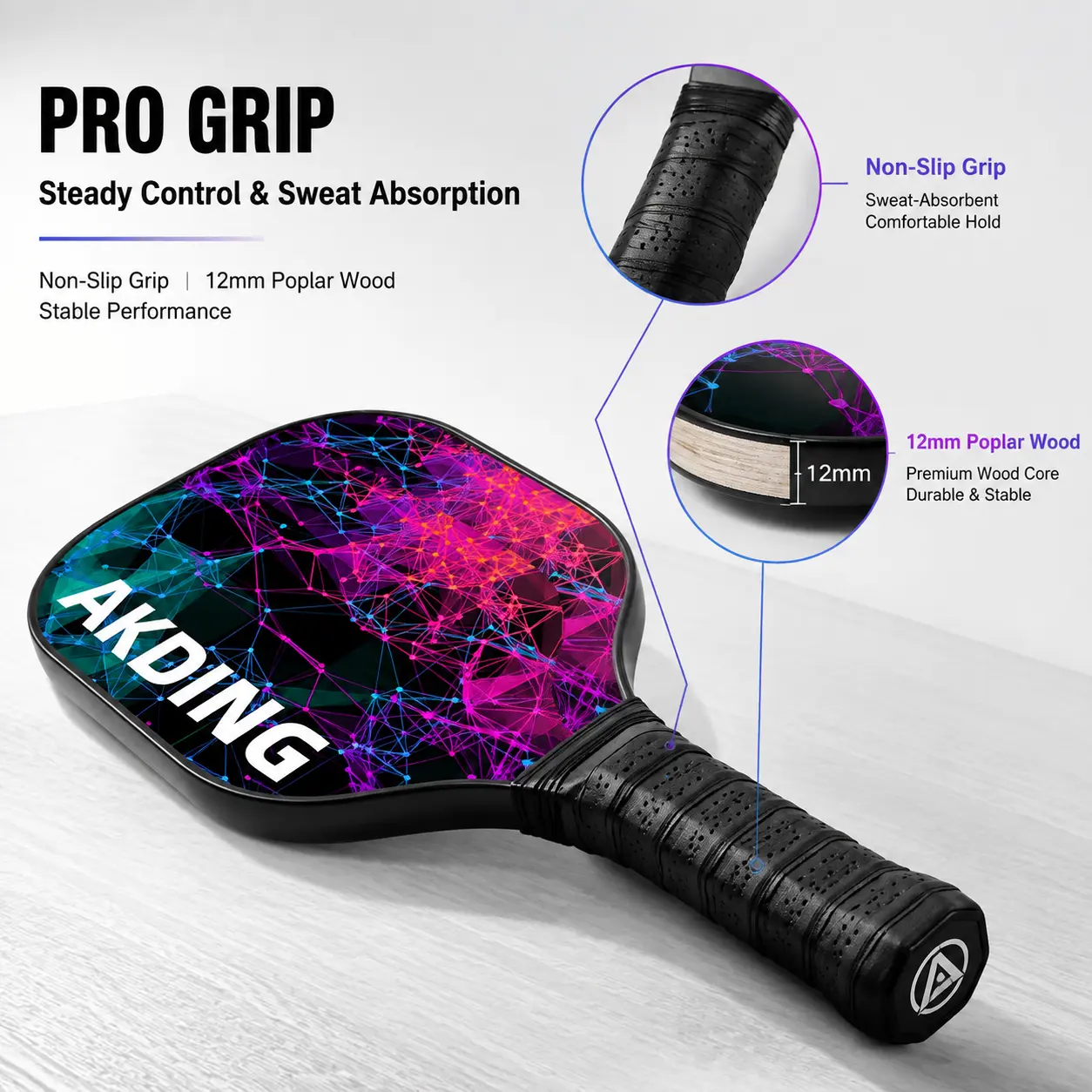 Pickleball Paddle Set of 2 with 4 Pickleballs and Carry Bag 7 Layer Poplar Wood Lightweight Non Slip Cushion Grip Beginner Friendly for All Ages Family Indoor Outdoor Recreational Sports