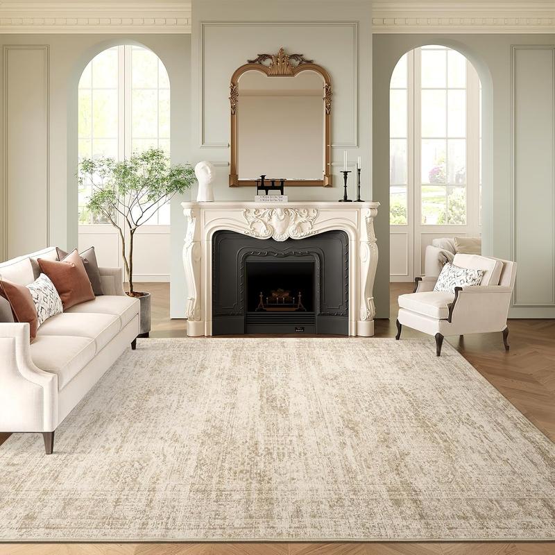 Art&Tuft Washable Area Rug  Large Soft Rugs for Living Room Vintage Beige Carpet  Area Rugs for Bedroom Dining Room Non-Slip Stain Resistant Under Table Rug Available in Various Sizes