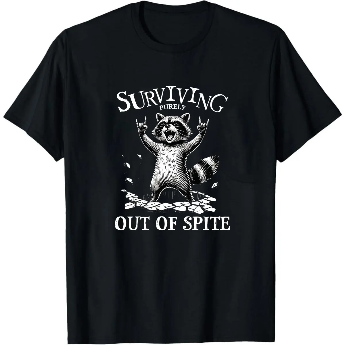 Surviving Purely Out Of Spite Raccoon Shirt, Raccoon Shirt, Raccoon Lover Gift Tee, Sarcastic Raccoon Shirt, Funny Raccoon Rocker Shirt