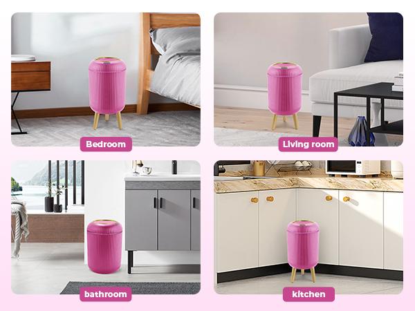 Pukomc Smart Induction Waterproof Trash Can - Multi-Functional, Eco-Friendly, Automatic, Durable Plastic for Bathroom, Bedroom, Office Use, Pink