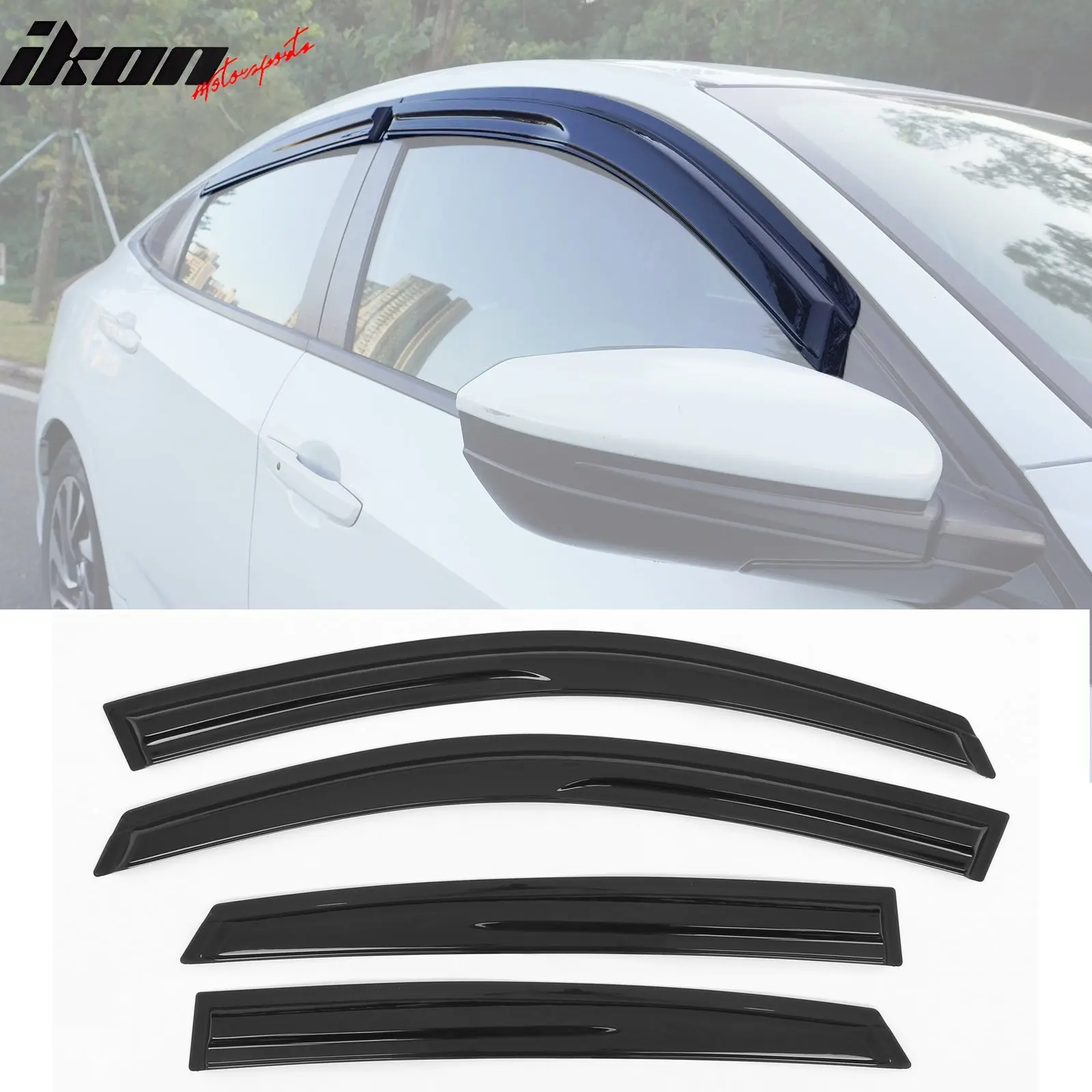 IKON MOTORSPORTS Window Visors, Mugen Style Vent Rain Guards for 2016-2021 Honda Civic Sedan only (Not Fit Hatchback & Coupe)