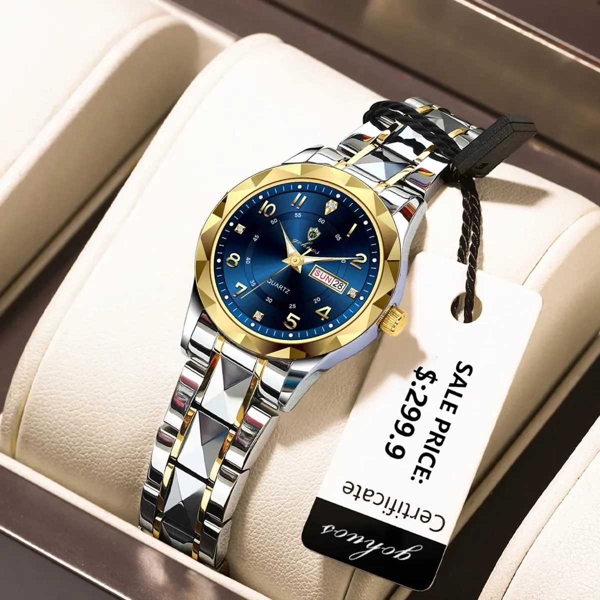 GOHOUS Women's Elegant Stainless Steel Quartz Wristwatch, Luminous Dial with Week & Date Display, 30M Waterproof, Includes Gift Box & Bracelet, Accessories For Women, Fashion, Glow In The Dark, Hardlex Glass