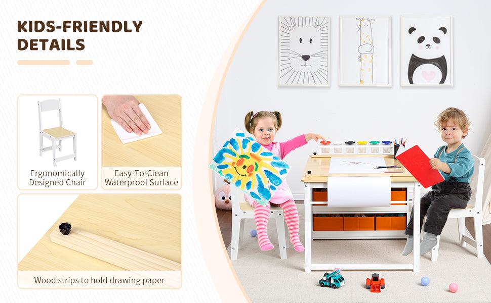 GARVEE Versatile Wooden Activity Table and Chair Set with Storage Bins and Portable Art Supply Organizer for Creative Play and Learning in Stylish Yellow and White or Grey Finish.