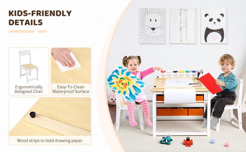 GARVEE Versatile Wooden Activity Table and Chair Set with Storage Bins and Portable Art Supply Organizer for Creative Play and Learning in Stylish Yellow and White or Grey Finish. GARVEE Versatile Wooden Activity Table and Chair Set with Storage Bins and Portable Art Supply Organizer for Creative Play and Learning in Stylish Yellow and White or Grey Finish.