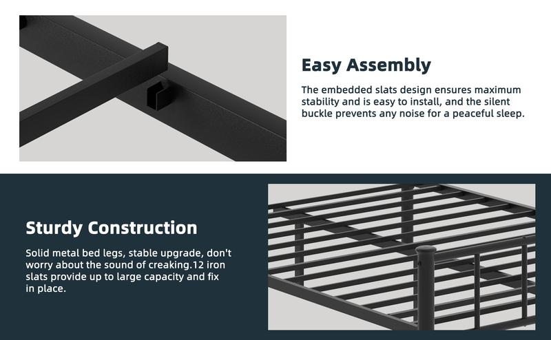 Walsunny Platform Minimalist Bed Frame with Classic Design Headboard and Footboard, Strong Metal Slat Support & Underbed Storage Space, Black Queen Size Walsunny Platform Minimalist Bed Frame with Classic Design Headboard and Footboard, Strong Metal Slat Support & Underbed Storage Space, Black Queen Size